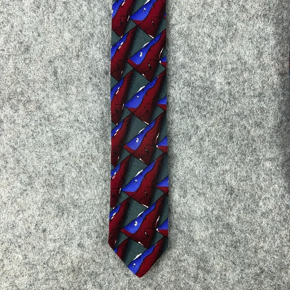 Jerry Garcia Tie Red Blue Zoot Collection 15‎ Abstract Print 100% Silk VTG 1996